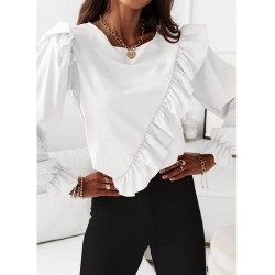 Fashion Pure Color Patchwork Long Sleeve Chiffon Shirt