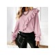 Fashion Pure Color Patchwork Long Sleeve Chiffon Shirt