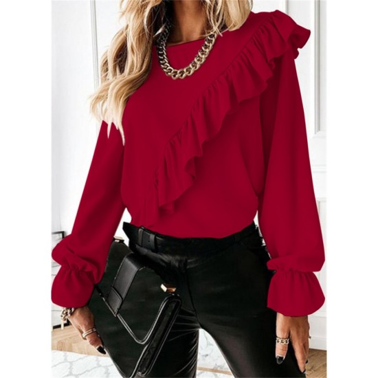 Fashion Pure Color Patchwork Long Sleeve Chiffon Shirt