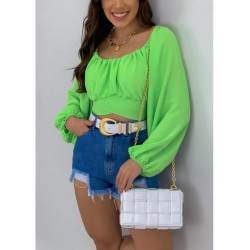 Summer Pure Color Off Shoulder Puff Sleeve Blouses