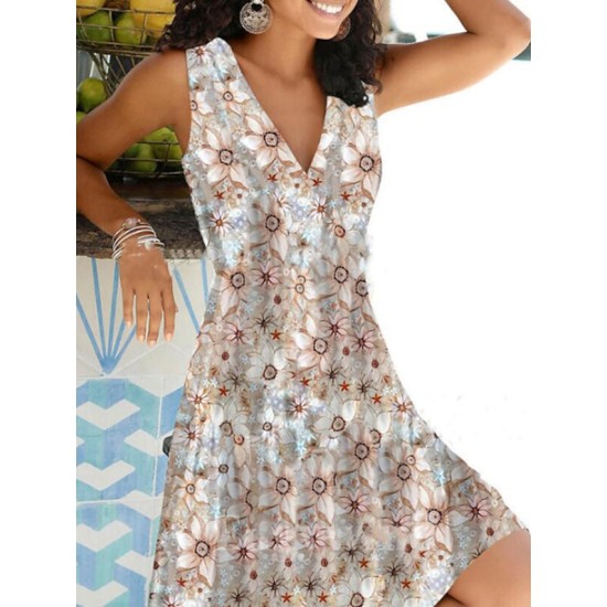 A Line Dress Knee Length Dress Blue White Gray Red Sleeveless Floral Print Spring Summer V Neck Elegant Casual Sexy 2023 S M L XL XXL XXXL