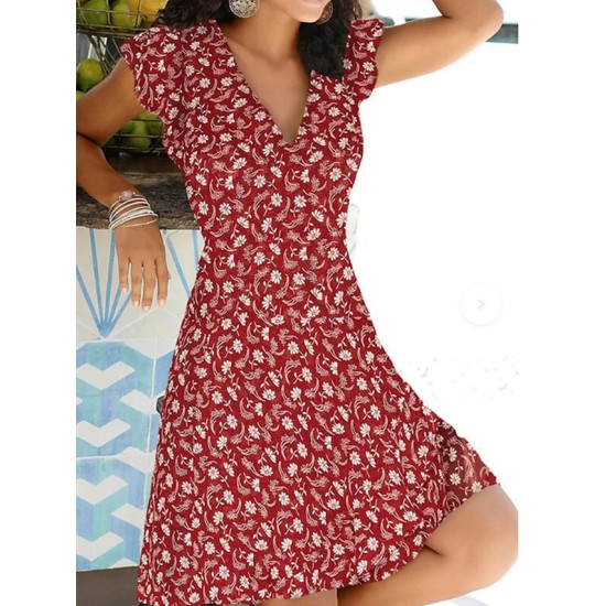 A Line Dress Knee Length Dress Blue White Gray Red Sleeveless Floral Print Spring Summer V Neck Elegant Casual Sexy 2023 S M L XL XXL XXXL