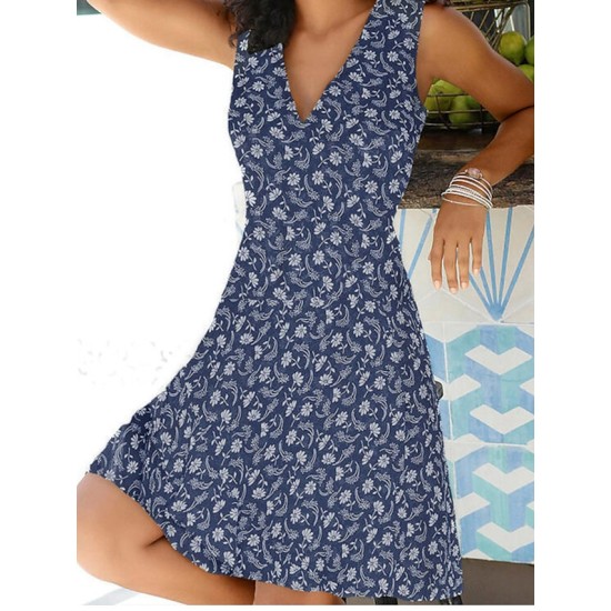 A Line Dress Knee Length Dress Blue White Gray Red Sleeveless Floral Print Spring Summer V Neck Elegant Casual Sexy 2023 S M L XL XXL XXXL