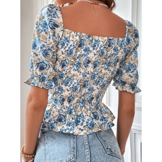 Fashion Printing Puff Short Sleeve Tops