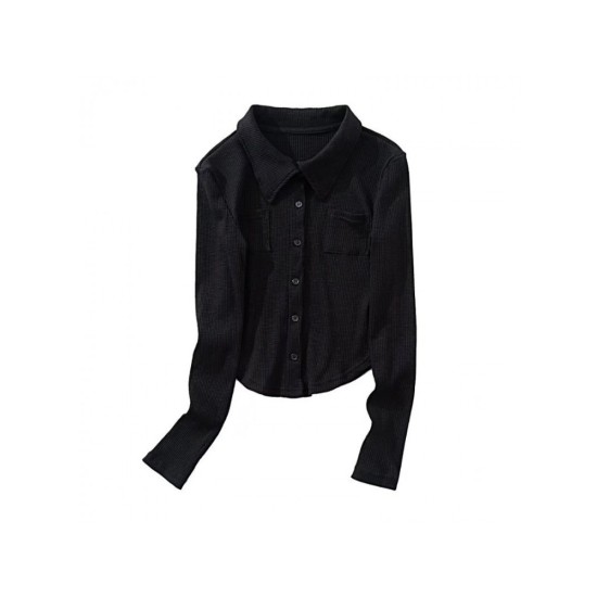 Solid Long Sleeve Casual Button Up Tops