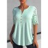 Shirt Blouse White Green Plain Lace Button Short Sleeve Casual Basic V Neck Regular S