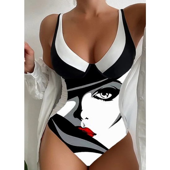 Swimwear One Piece Normal Swimsuit Tummy Control Printing Graphic Black Brown Bodysuit Bathing Suits Sports Beach Wear Summer