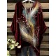 Shirt Blouse Black Wine Dark Blue Feathers Print 3/4 Length Sleeve Daily Weekend Vintage Holiday Casual Crew Neck Oversized Plus Size Dolman Sleeve L