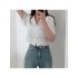 Versatile Pure Color Puff Sleeve Crop Blouses