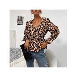 Wild Sexy V Neck Long Sleeve Leopard Blouse