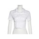 Fashion Pure Color Pockets Short Sleeve Crop Blouses