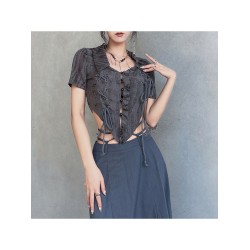 Summer Fashion Lapel Lacing Women’s Solid Color T-Shirt