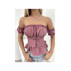 Summer Bandage Lacework Short Sleeve Blouses