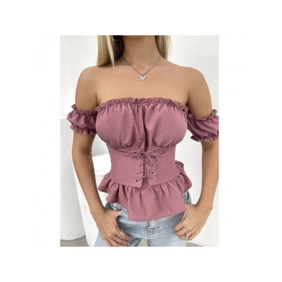 Summer Bandage Lacework Short Sleeve Blouses