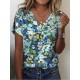 T shirt Tee Pink Blue Green Floral Button Cut Out Short Sleeve Holiday Weekend Basic V Neck Regular Floral Painting S