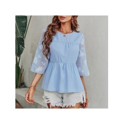 Casual Chiffon Embroidery Patchwork Loose Blouse Tops