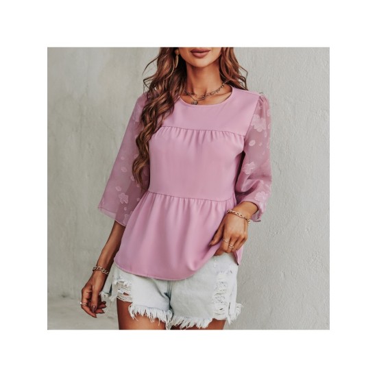 Casual Chiffon Embroidery Patchwork Loose Blouse Tops