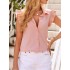 Versatile Pure Color Ruffled Sleeve Ladies Top