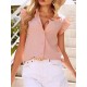 Versatile Pure Color Ruffled Sleeve Ladies Top