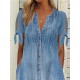 Casual Dress Denim Shirt Dress Midi Dress Denim Classic Modern Outdoor Daily Vacation V Neck Ruched Button Short Sleeve Summer Spring 2023 Regular Fit Blue Plain S M L XL 2XL