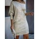 Elegant Apricot Sequin V-Neck Dress – Long Sleeve, Loose Fit for Women | Perfect for Springu002FFall – Mallcopilot fashion women's clothings and shoes outlet factory store