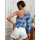 One Shoulder Printed Puff Sleeve Ladies Top