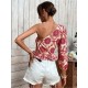 One Shoulder Printed Puff Sleeve Ladies Top