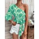 One Shoulder Printed Puff Sleeve Ladies Top