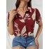 Red Printing Short Sleeve Ladies Blouse For Summer