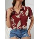 Red Printing Short Sleeve Ladies Blouse For Summer