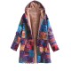 Plus Size Bohemian Chic Coat – Warm Fleece Lined with Colorful Patchwork Print, Long Sleeve Button Up Hooded Tunic for Women – Complete with Handy Pockets