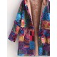 Plus Size Bohemian Chic Coat – Warm Fleece Lined with Colorful Patchwork Print, Long Sleeve Button Up Hooded Tunic for Women – Complete with Handy Pockets