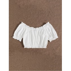 Off The Shoulder White Crop Blouse For Ladies