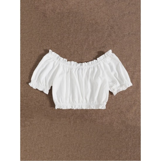 Off The Shoulder White Crop Blouse For Ladies