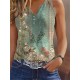 Tank Top White Red Blue Floral Button Print Short Sleeve Casual Holiday Basic V Neck Regular Floral S