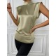 Sleeveless Pure Color Mock Neck Ladies Blouse