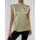 Sleeveless Pure Color Mock Neck Ladies Blouse