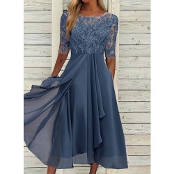 Cocktail Party Dress Lace Dress Midi Dress Green Blue Purple Half Sleeve Floral Embroidery Lace Summer Spring Crew Neck Elegant Classic Wedding Guest 2023 S M L XL XXL 3XL