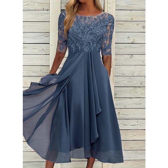 Cocktail Party Dress Lace Dress Midi Dress Green Blue Purple Half Sleeve Floral Embroidery Lace Summer Spring Crew Neck Elegant Classic Wedding Guest 2023 S M L XL XXL 3XL