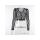 Sexy Transparent Lace Puff Sleeve Cropped Tops