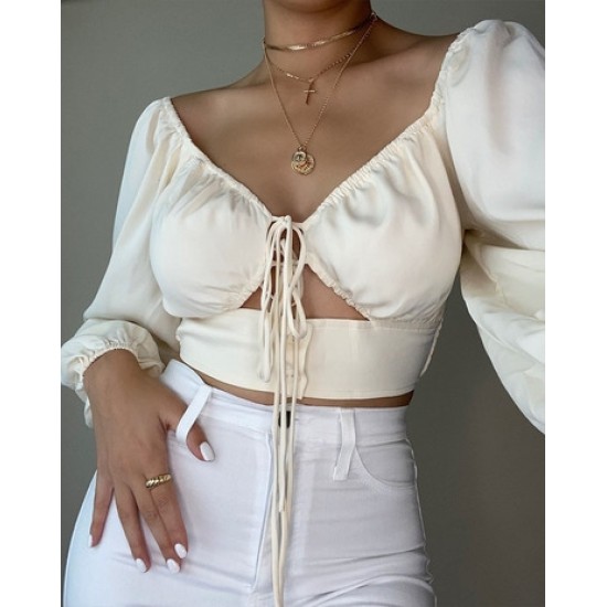 Women Sexy Puff Long Sleeve Cropped Tops