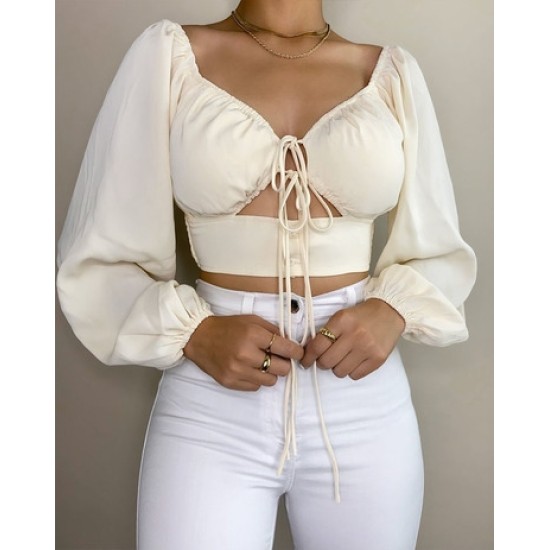 Women Sexy Puff Long Sleeve Cropped Tops