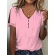 T shirt Tee White Pink Blue Plain Button Cut Out Short Sleeve Daily Weekend Basic V Neck Regular S