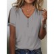 T shirt Tee White Pink Blue Plain Button Cut Out Short Sleeve Daily Weekend Basic V Neck Regular S