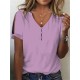 T shirt Tee White Pink Blue Plain Button Cut Out Short Sleeve Daily Weekend Basic V Neck Regular S