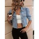 Stylish Cropped Denim Jacket – Women Fashion Outerwear for Casual and Street Style with Puff Sleeves, Frayed Hem, Solid Color, and Chic Design – Perfect for Daily Wear and Outdoor Activities – Mallcopilot fashion women's clothings a