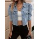 Stylish Cropped Denim Jacket – Women Fashion Outerwear for Casual and Street Style with Puff Sleeves, Frayed Hem, Solid Color, and Chic Design – Perfect for Daily Wear and Outdoor Activities – Mallcopilot fashion women's clothings a