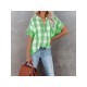 Fashion Casual Short Sleeve Plaid Tops Blouses