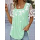 T shirt Tee White Pink Blue Floral Lace Print Short Sleeve Holiday Weekend Basic Square Neck Regular Floral Painting S