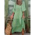 Long Dress Maxi Dress Green 3/4 Length Sleeve Geometric Patchwork Fall Autumn V Neck Loose Fit 2023 S M L XL